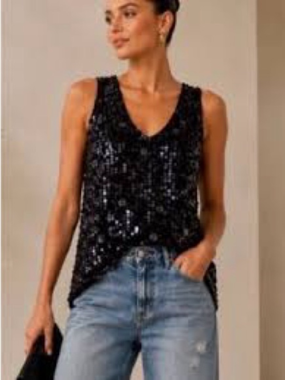 Moulinette Soeurs Black Sequin V-Neck Camisole NWT